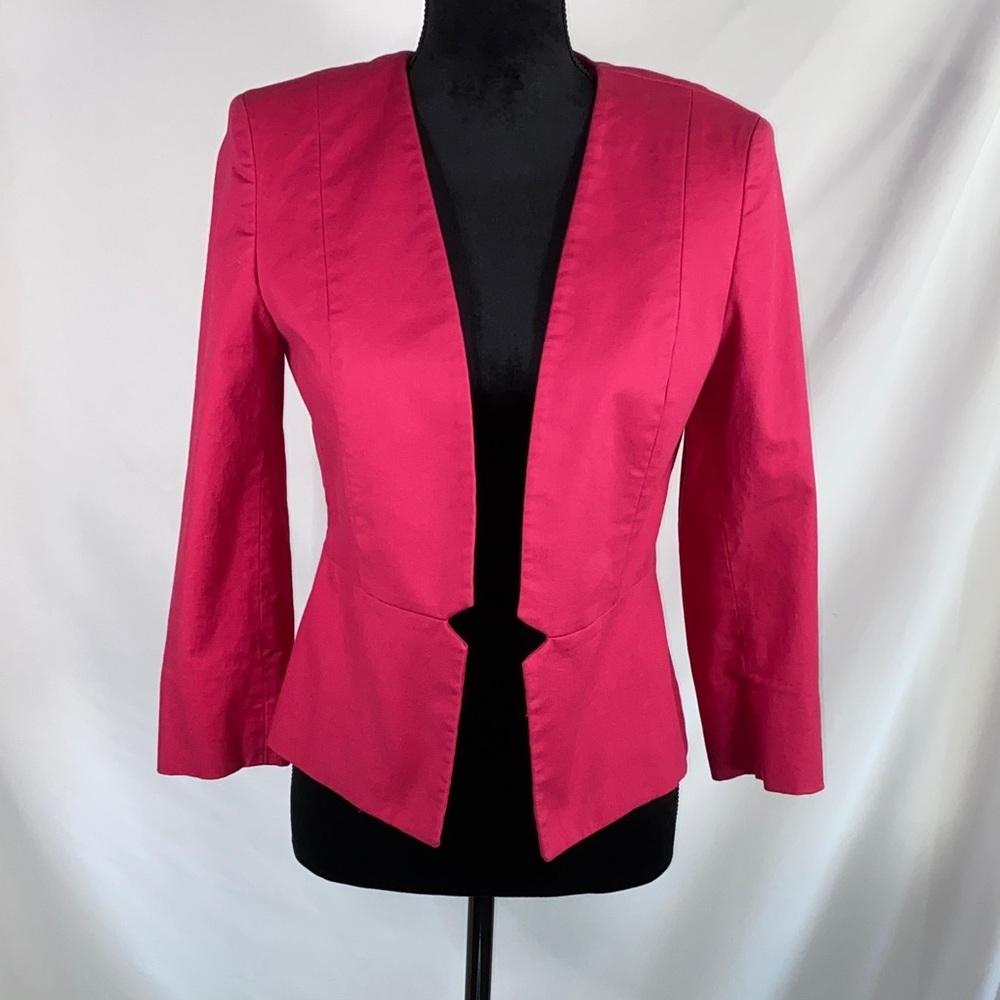 Tahari Arthur S Levine Fuchsia Pink Open Front Blazer Jacket Suit 4